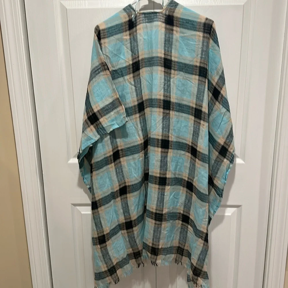 Free People Blossom Western Plaid Linen Fringe Kimono